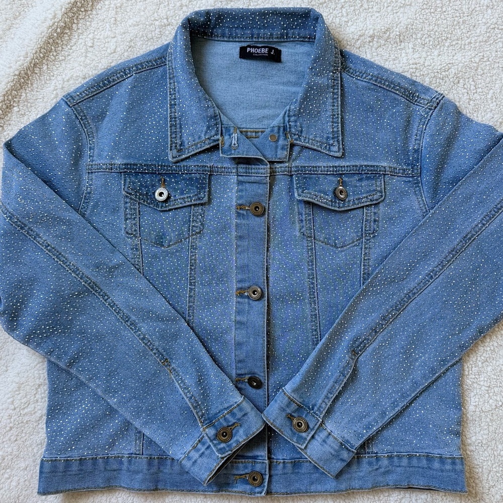 Phoebe J. Collection Rhinestone Bedazzled Blue Denim Jacket Sparkle Bridal Bride - Picture 6 of 16